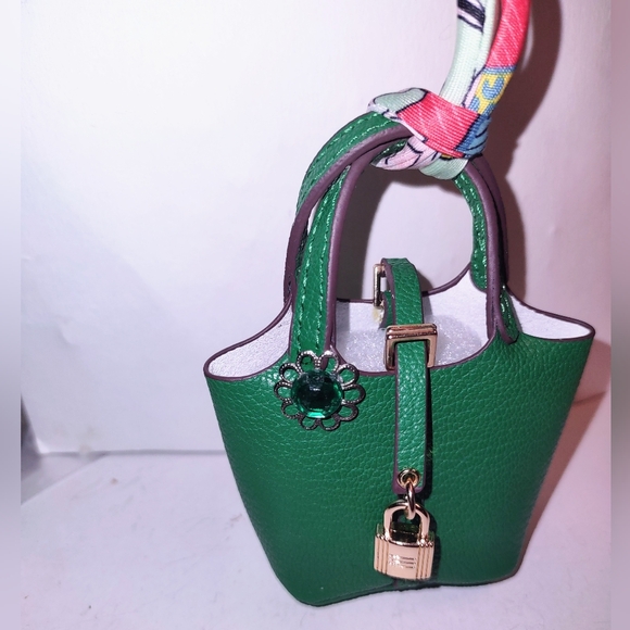 Green Rhinestone Jewel on Green Mini Bag Charm Storage Accessory - Picture 3 of 9